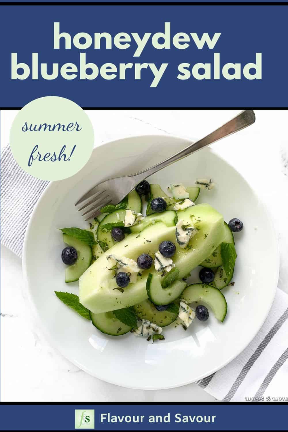 Pinterest Pin for Sumer Fresh Honeydew Blueberry Salad