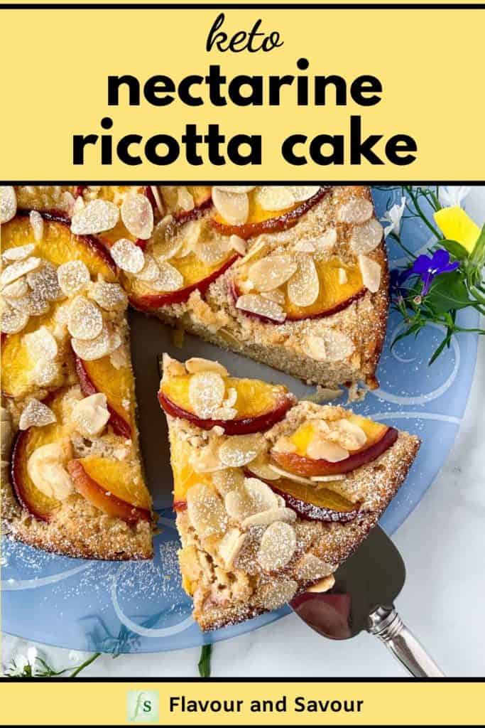 Keto Nectarine Ricotta Cake with text