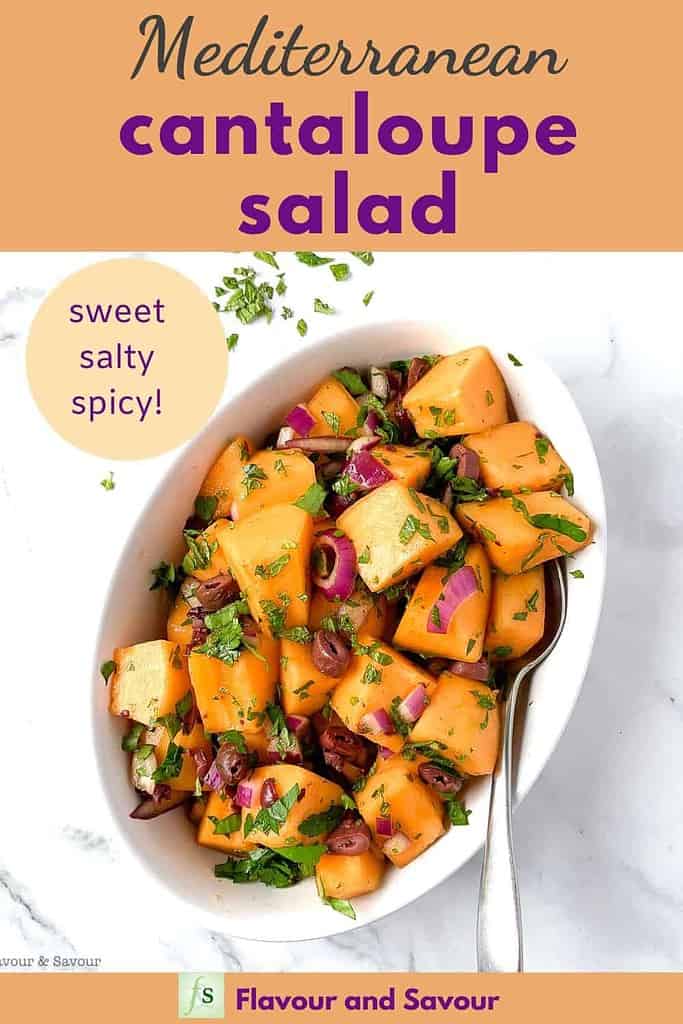 Cantaloupe Salad Pinterest Image with text overlay