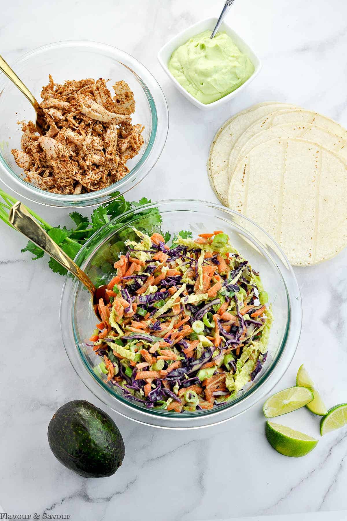 Ingredients for Shredded Chicken Tacos with Cilantro Lime Slaw