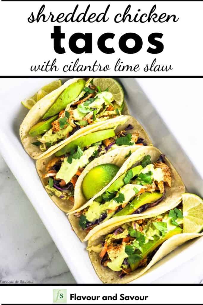 Shredded Chicken Tacos with text overlay 2