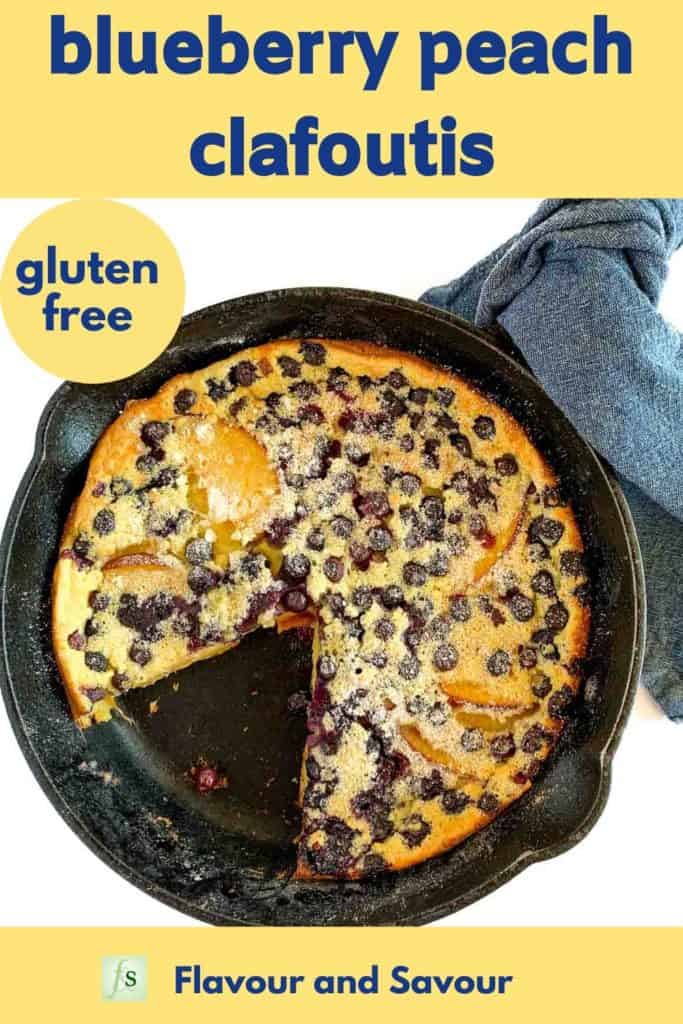 Blueberry Peach Clafoutis with text overlay