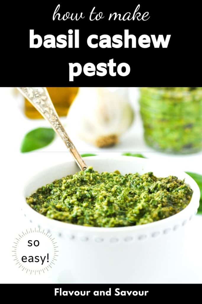 How to make basil cashew pesto graphic with text overlay