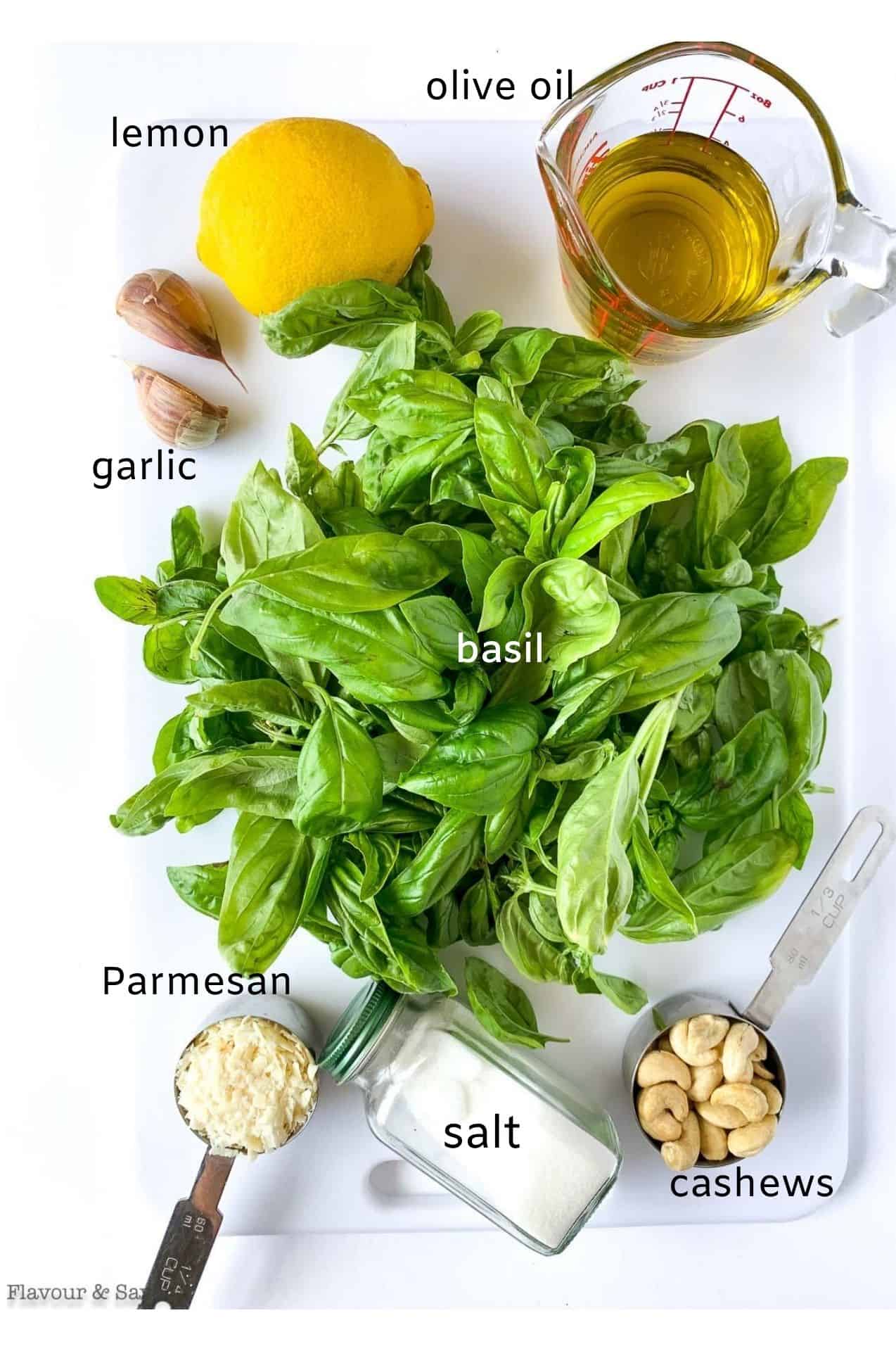 ingredients for basil cashew pesto.