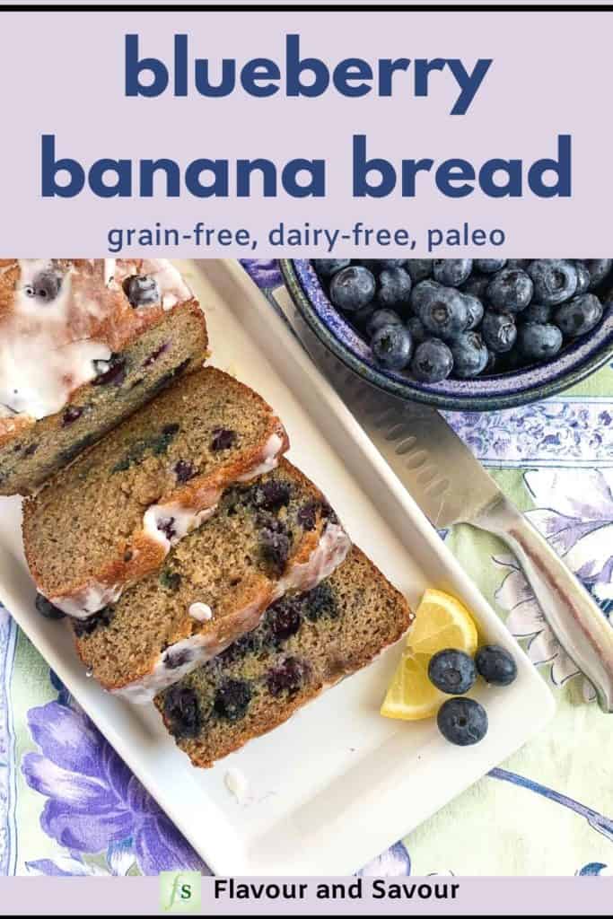 Blueberry Banana Bread Grain-Free Dairy-Free with text overlay