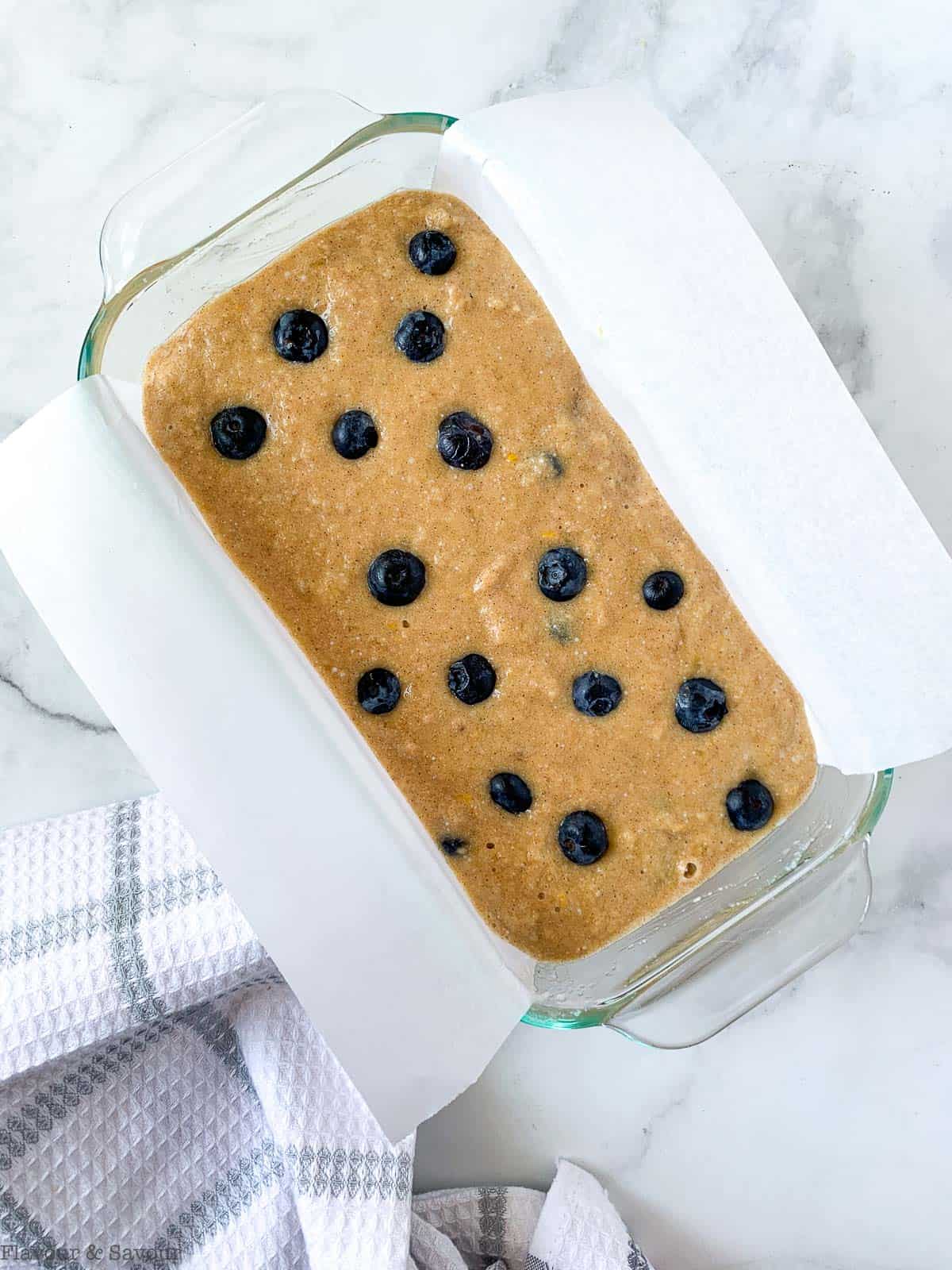 blueberry banana bread ready to bake