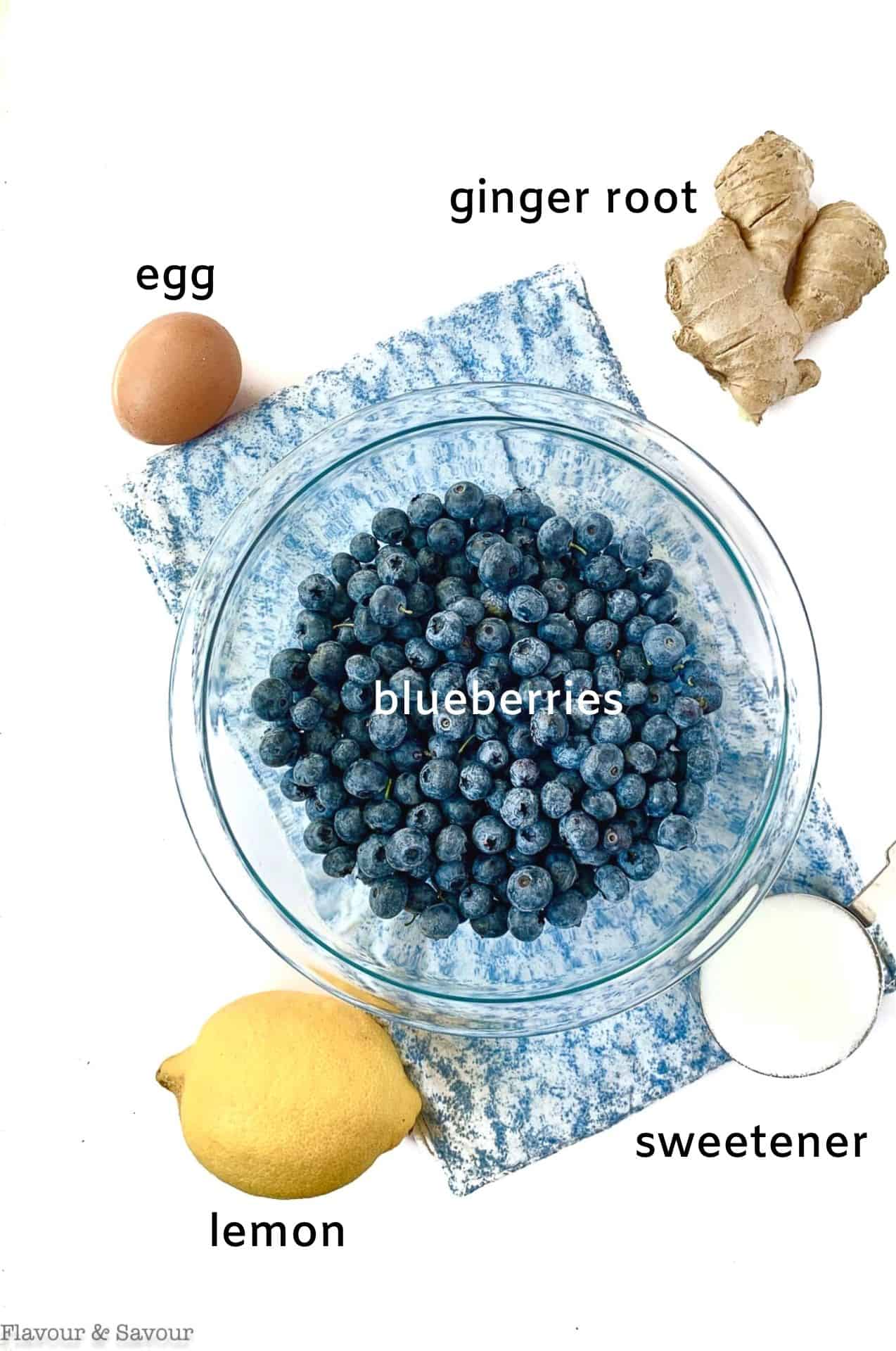 Labeled ingredients for Blueberry Lemon Ginger Galette