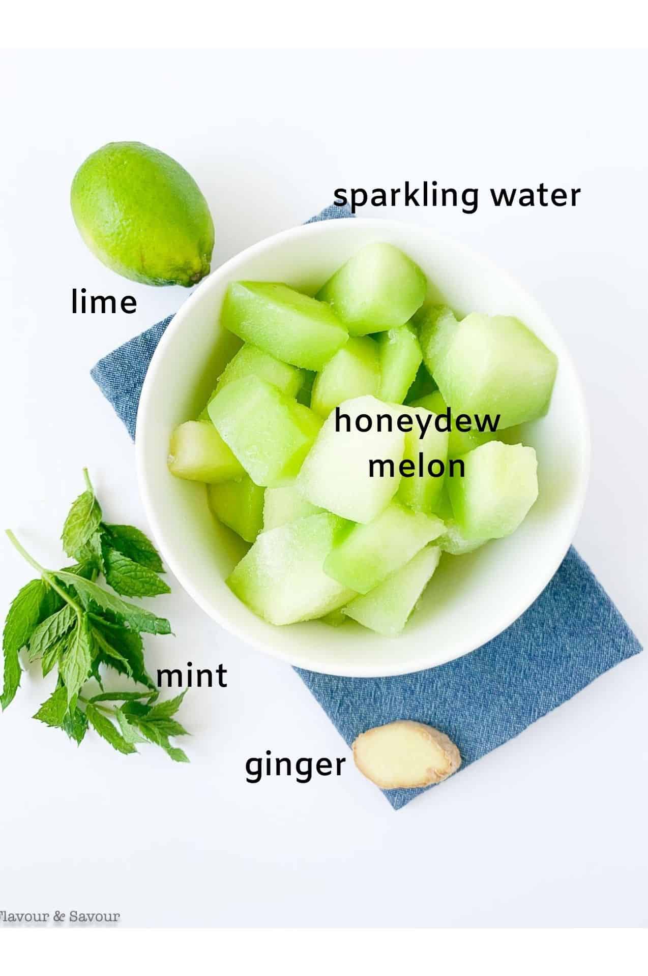 Labeled ingredients for Honeydew Lime Mocktail