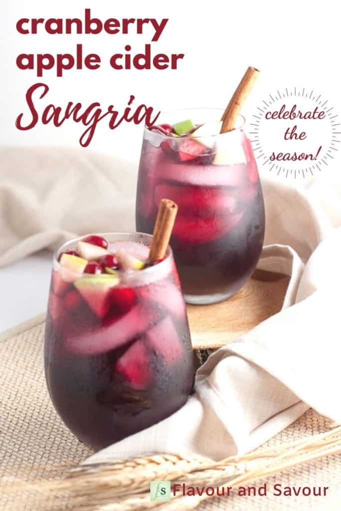 Pinterest Graphic for Cranberry Apple Cider Sangria with text overlay