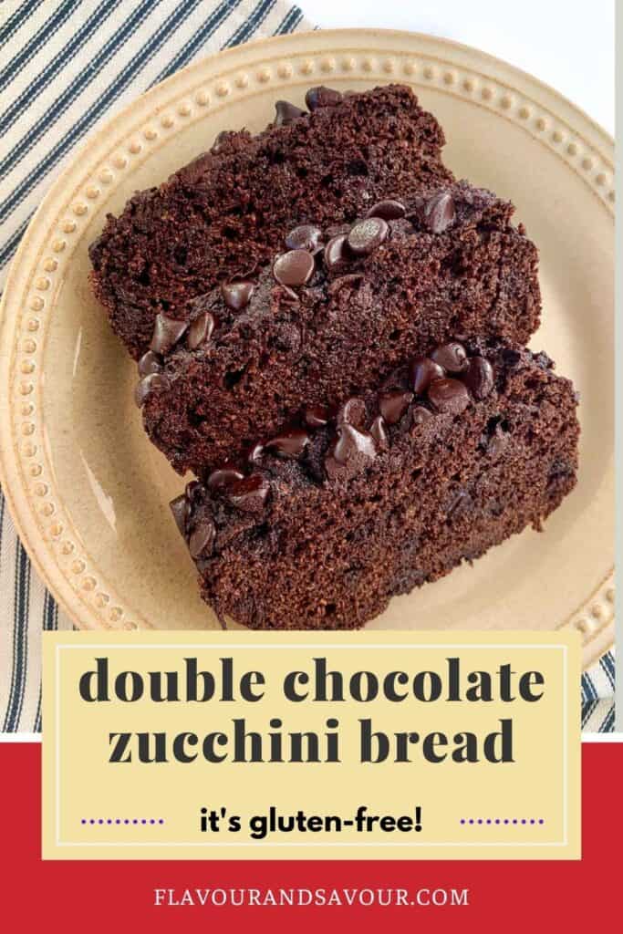 Image with text for double chocolate zucchini bread