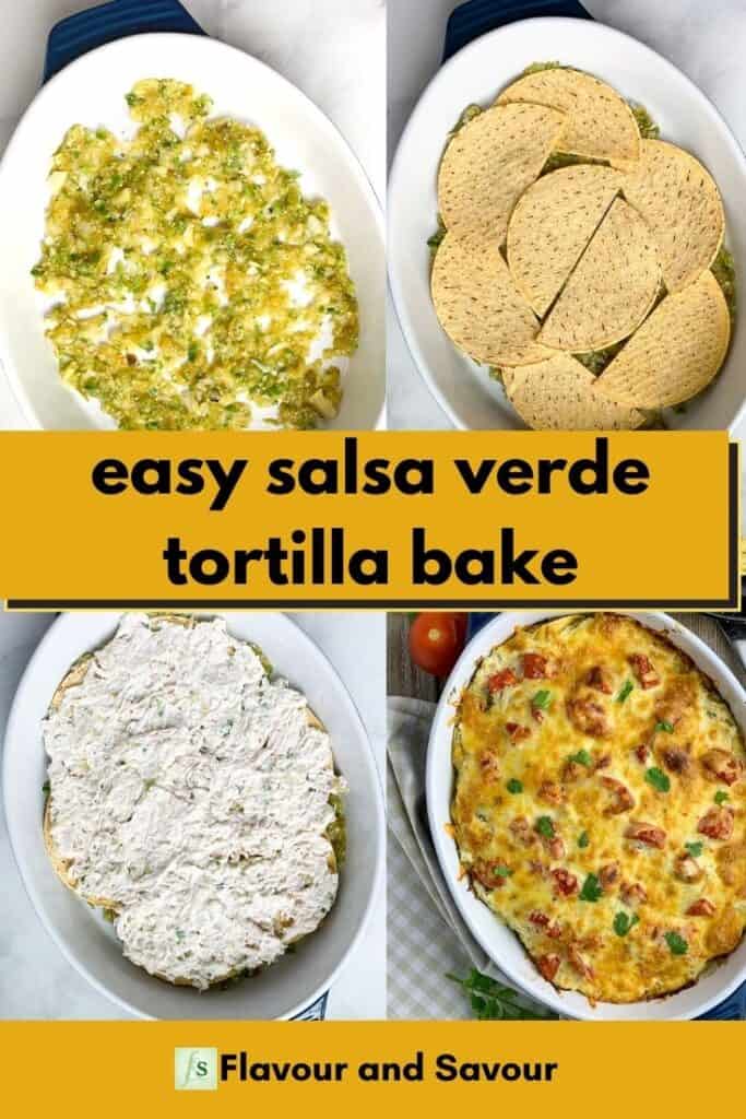 Collage pin for easy salsa verde chicken tortilla bake