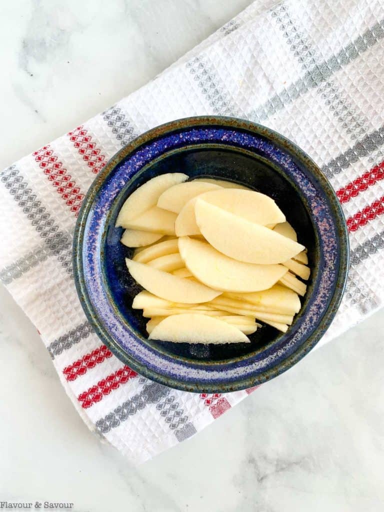 Apple slices in lemon juice.