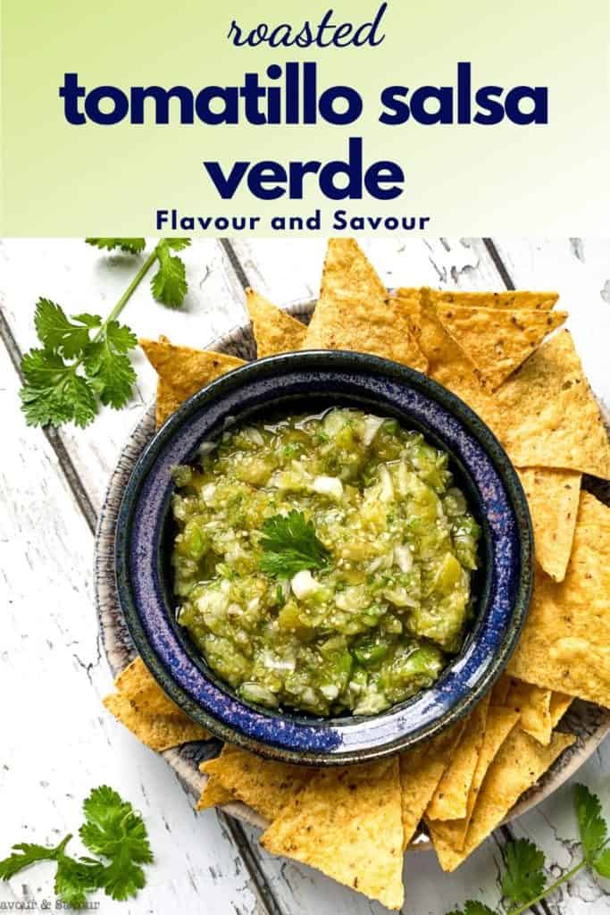 Image with text overlay for Tomatillo Salsa Verde