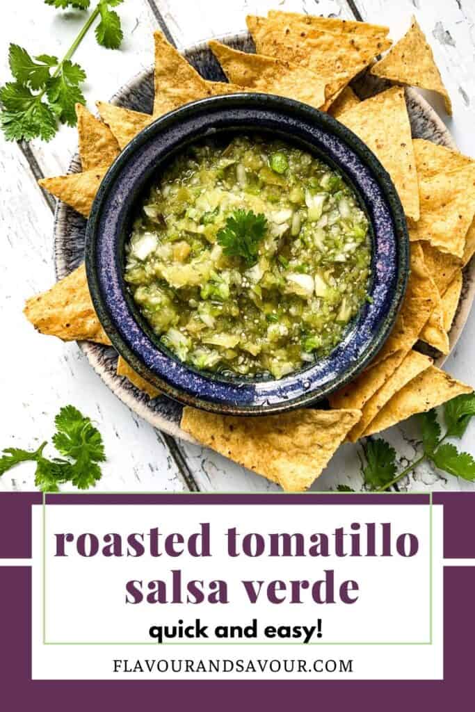 image and text for roasted tomatillo salsa verde