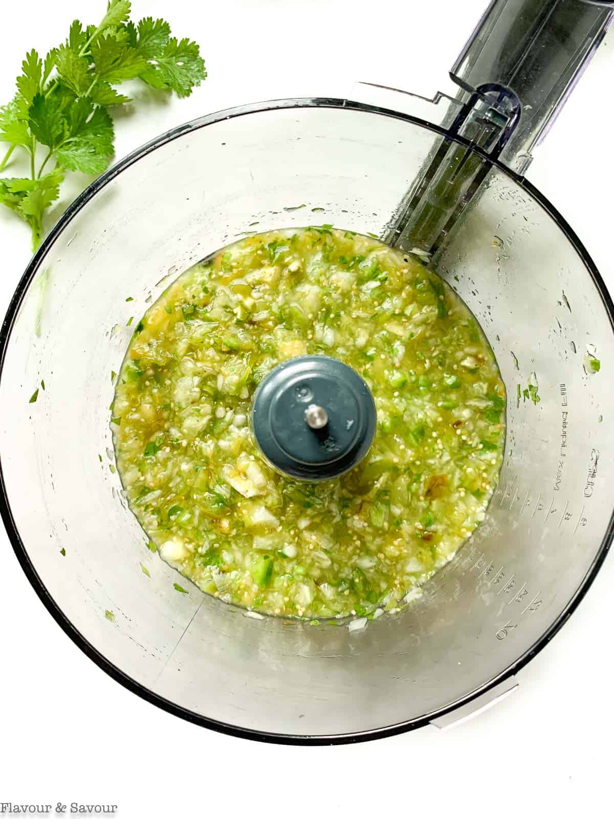Salsa Verde in a food processor bowl