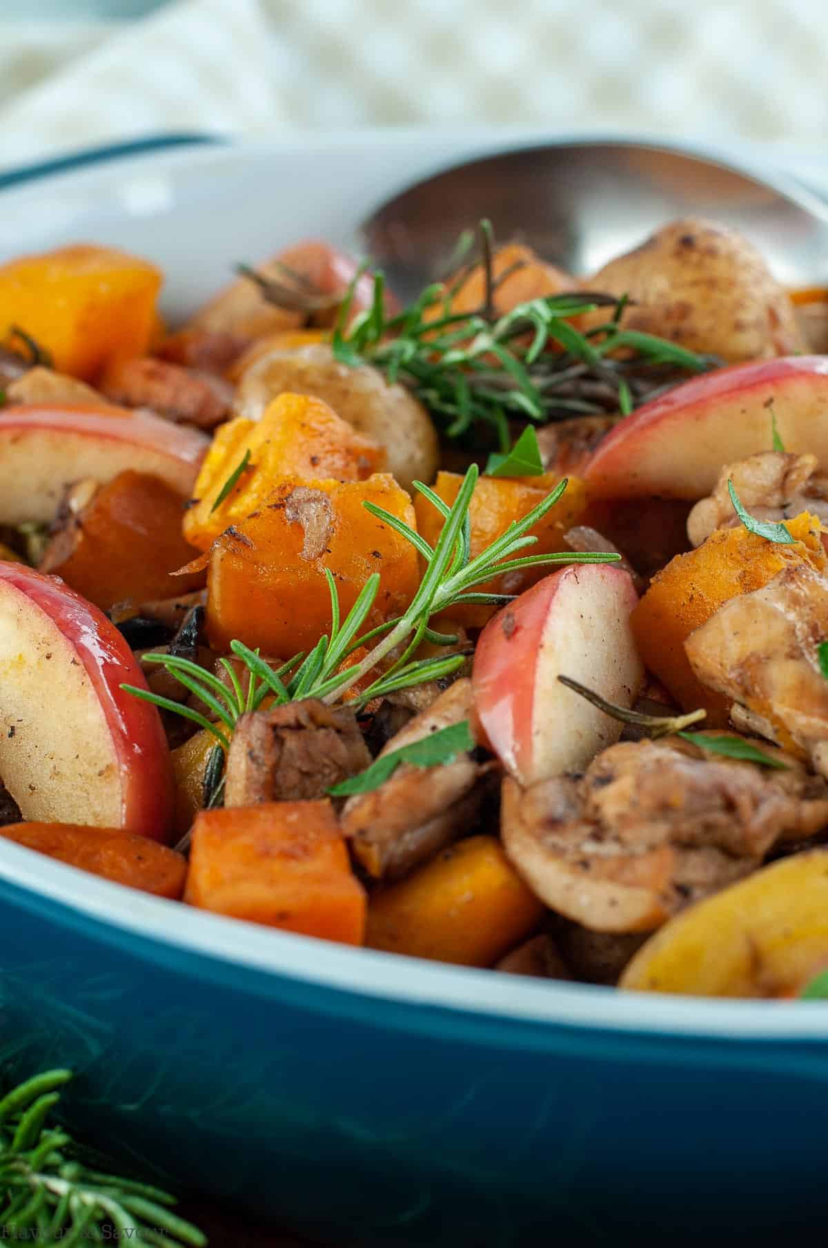 Close up view of Harvest Chicken with rosemary sprigs