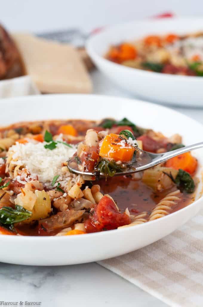 A spoonful of Instant Pot Minestrone Soup