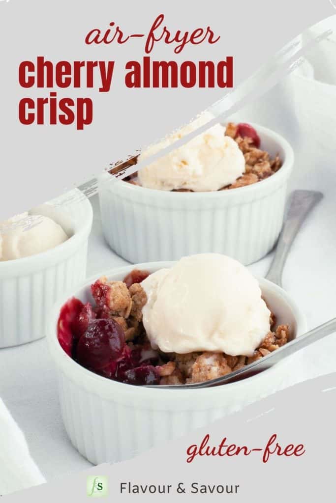 Image with text overlay Air Fryer Cherry Almond Crisp