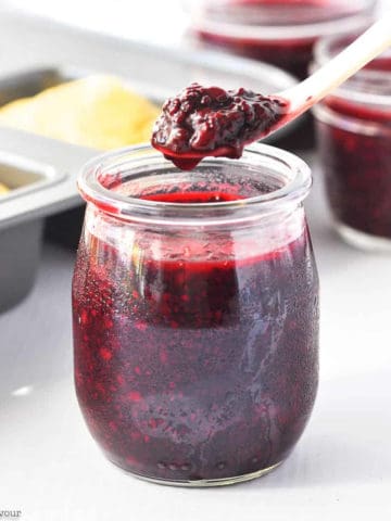 A small jar of blackberry chia seed jam.