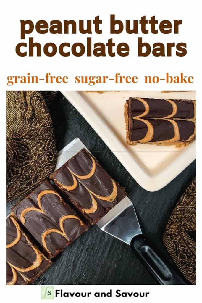 image with text overlay for Peanut Butter Chocolate Bars