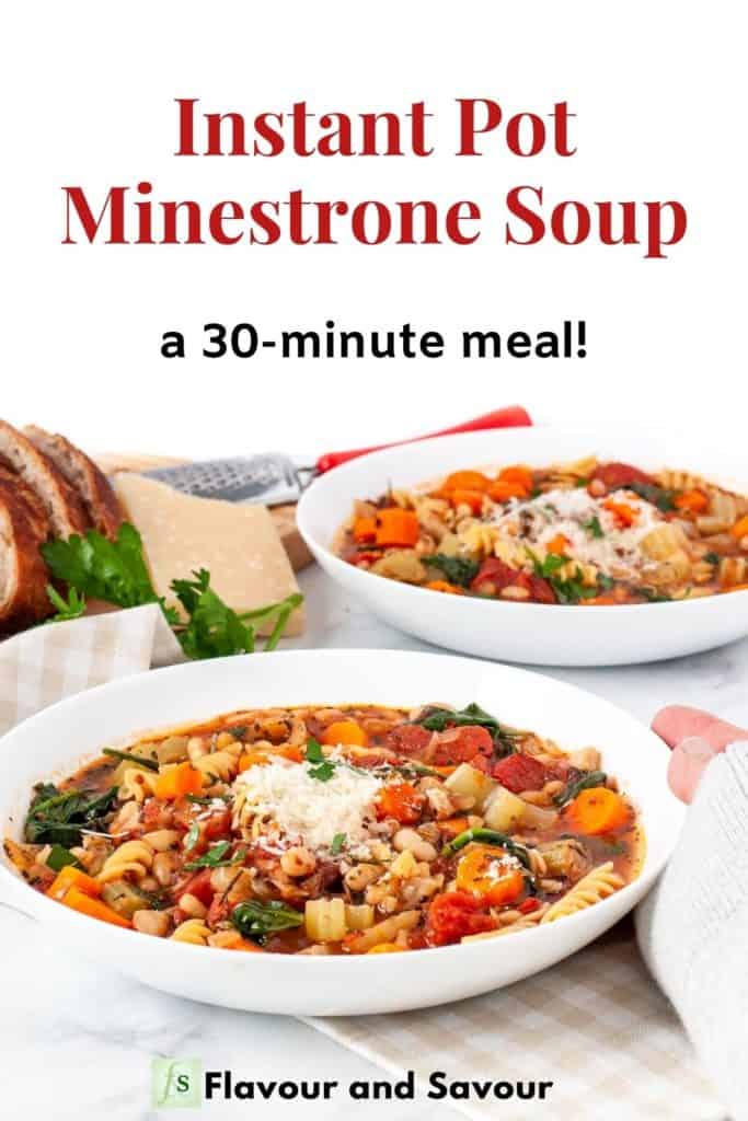 Pinterest pin image and text for Minestrone Soup