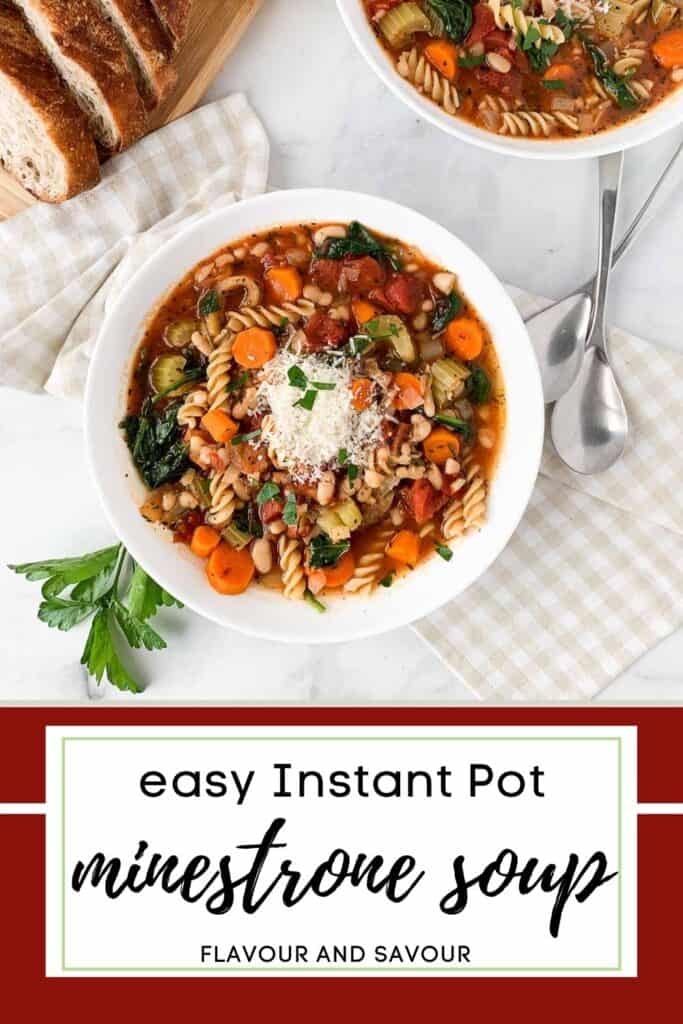 image with text overlay for Instant Pot Minestrone Soup
