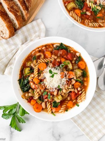 Overhead view of Instant Pot Minestrone soup