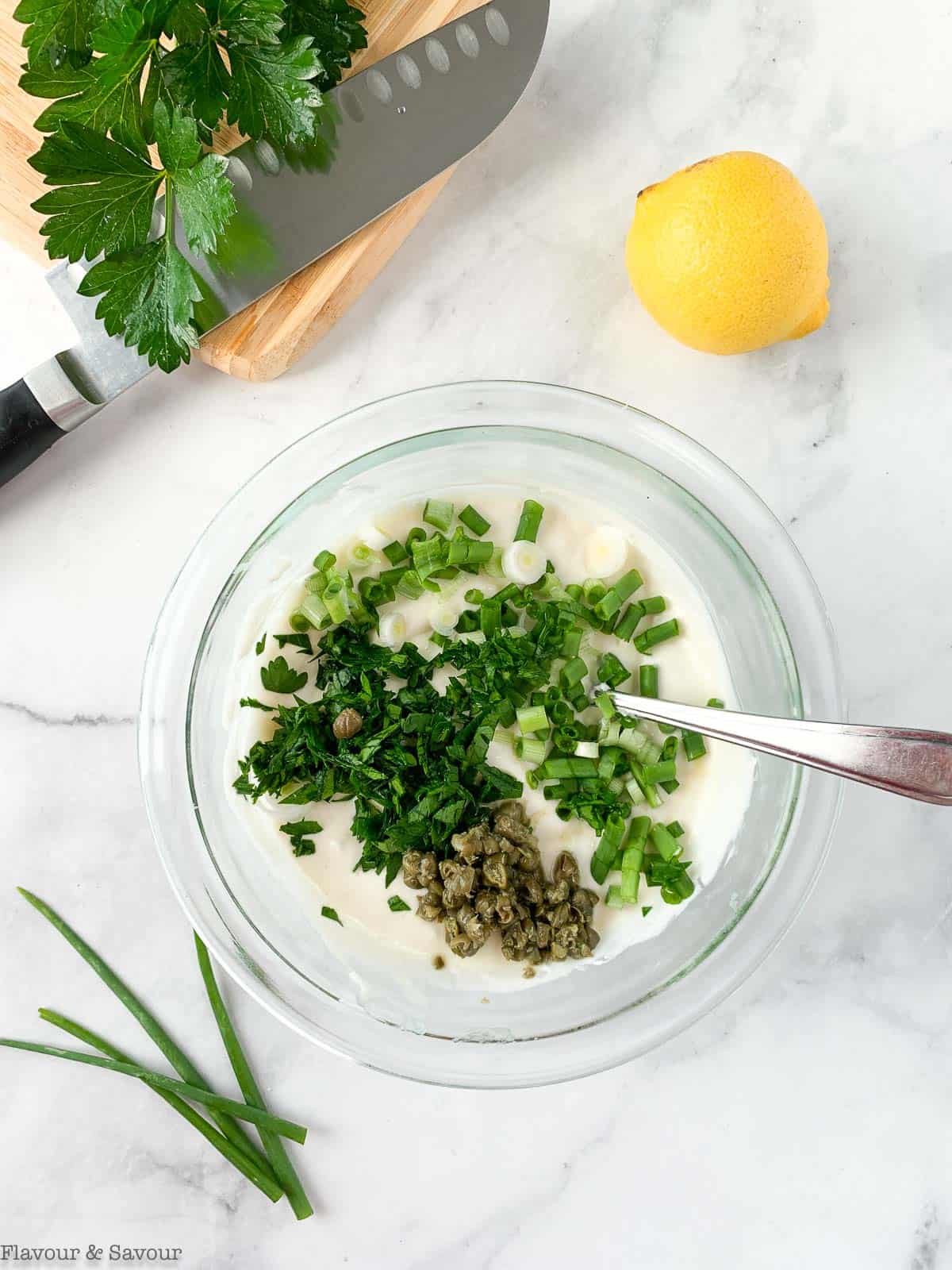 Ingredients for Creamy Herb Sour Cream Dip