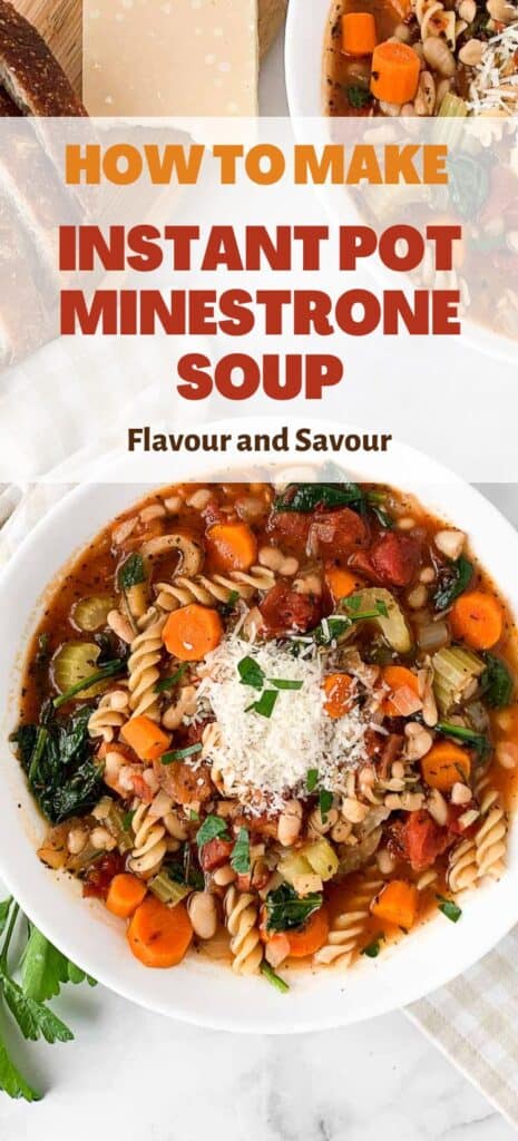 Image with text for instant pot minestrone soup.