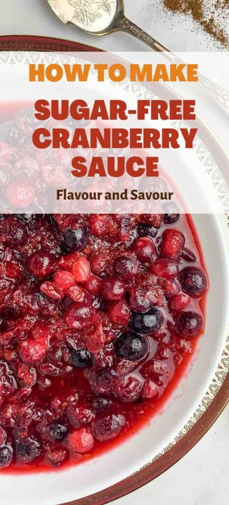 Image with text for sugar-free cranberry orange sauce with monkfruit sweetener.