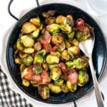 Brussels Sprouts with bacon in serving dish