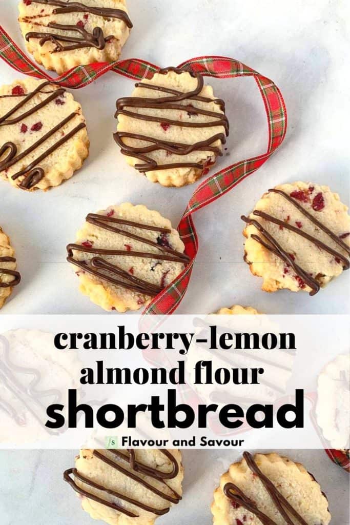Image with text overlay Cranberry Lemon Almond Flour Shortbread