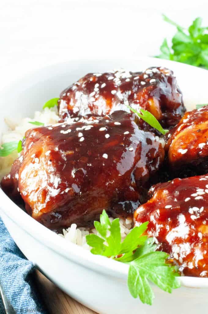 Close up view of Instant Pot Sticky Chicken Thighs