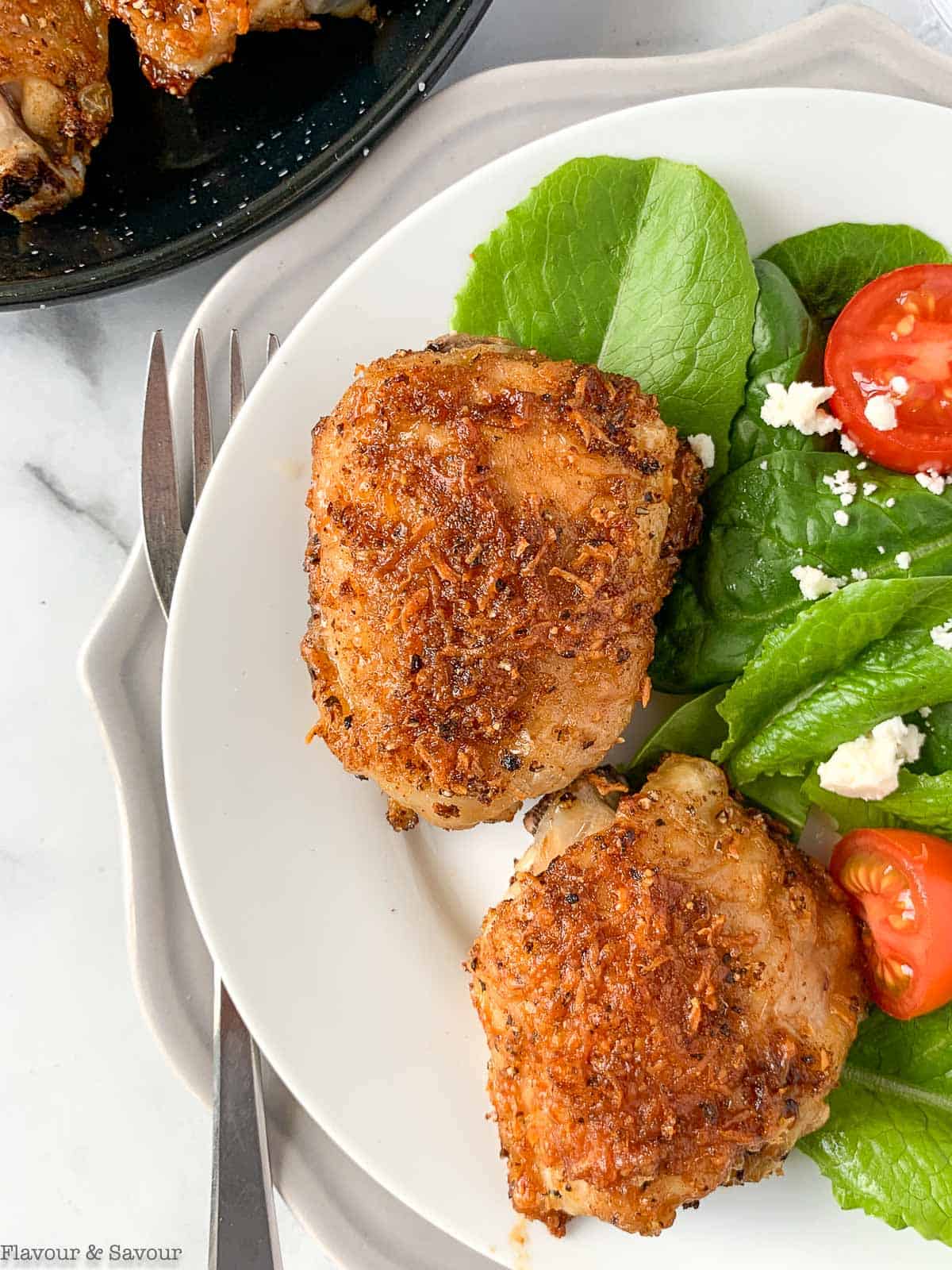 Air Fryer Garlic Parmesan Chicken with salad