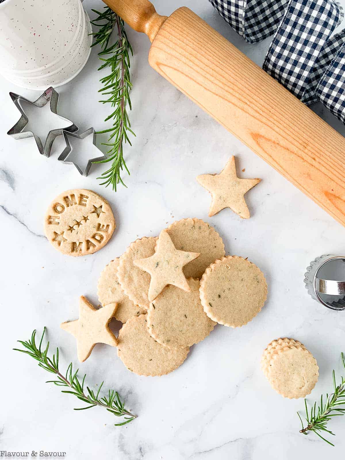 Cut out rosemary cookies with star shapes