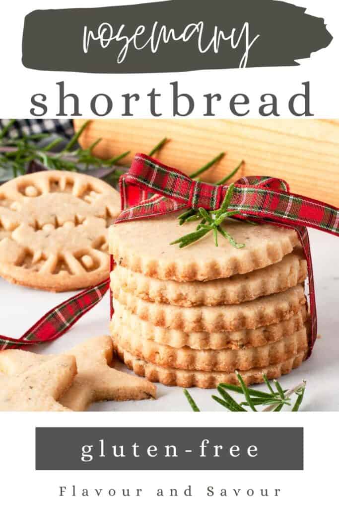Image with text for gluten-free rosemary shortbread cookies.