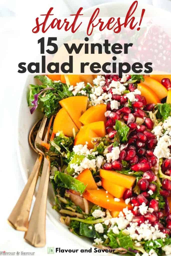 Image of Persimmon Salad with text 15 winter salad recipes
