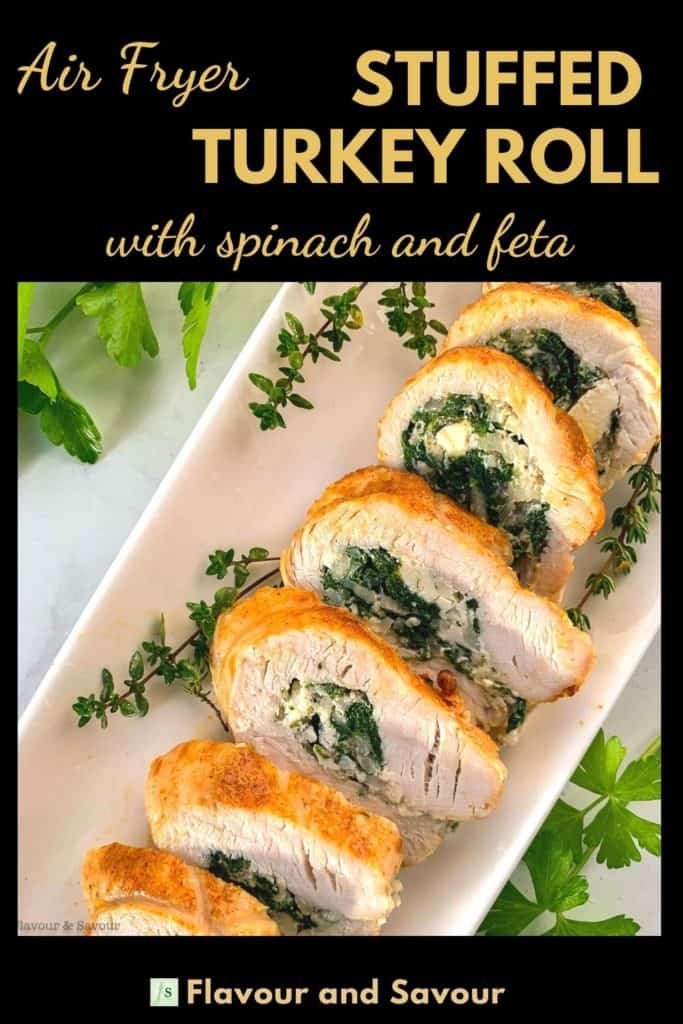 Image with text overlay for Air Fryer Stuffed Turkey Rolls