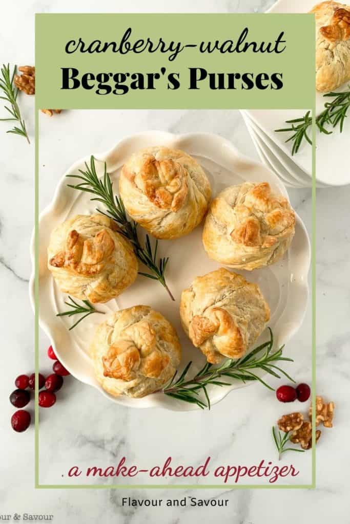 Image with text overlay for Cranberry Walnut Beggars' Purses appetizers