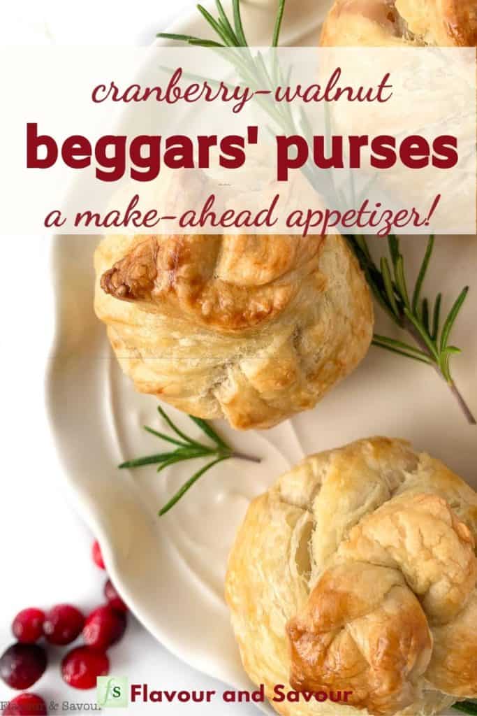Image with Text Overlay for Cranberry Walnut Beggars' Purses Appetizer