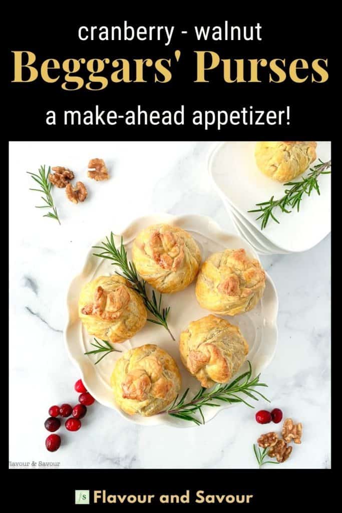 Image with text overlay for Cranberry Walnut Beggars' Purses Appetizer