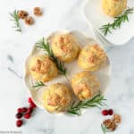 Overhead view of a plate of 5 Cranberry Walnut Beggars' Purses Appetizers