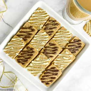 Overhead view of Espresso Shortbread Cookies on a square plate