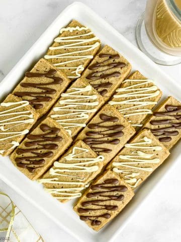 Overhead view of Espresso Shortbread Cookies on a square plate