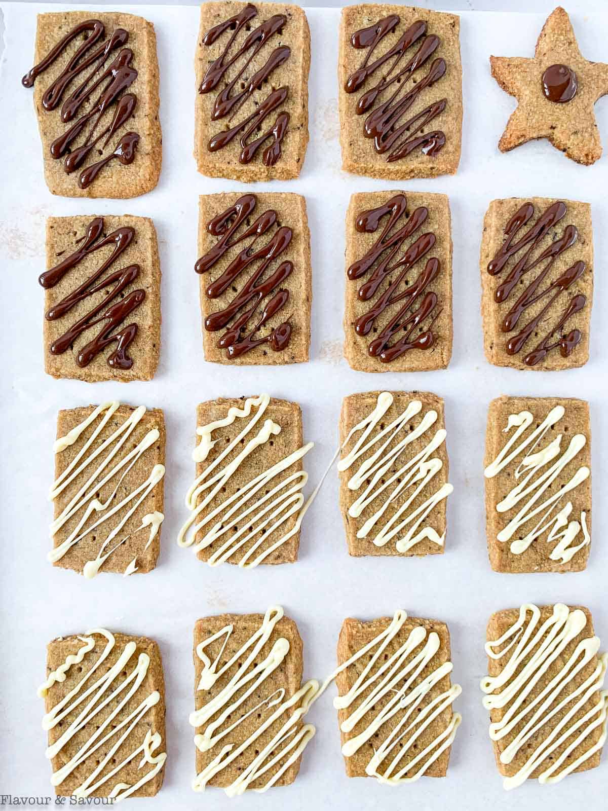 Espresso Shortbread Cookies with chocolate drizzle