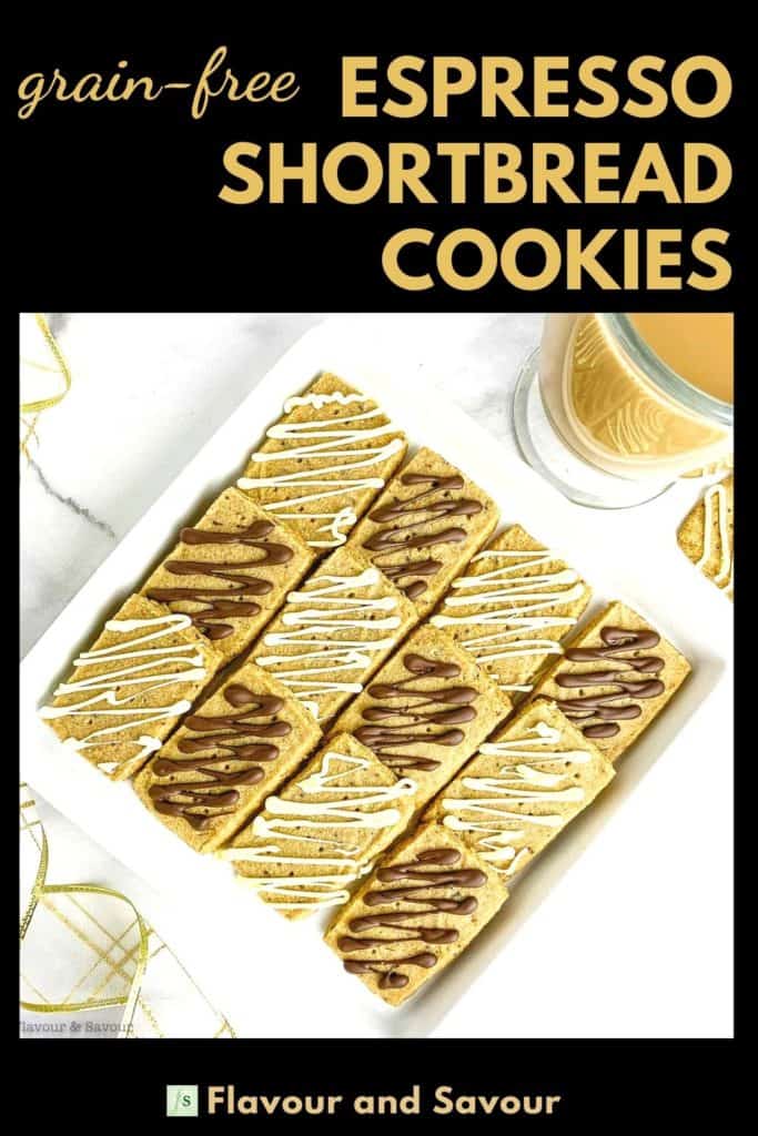 Image with text for grain-free Espresso Shortbread Cookies
