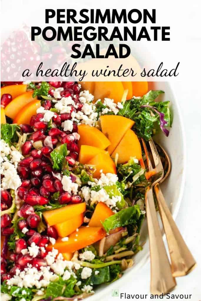 image and text overlay for Winter Persimmon Pomegranate Salad