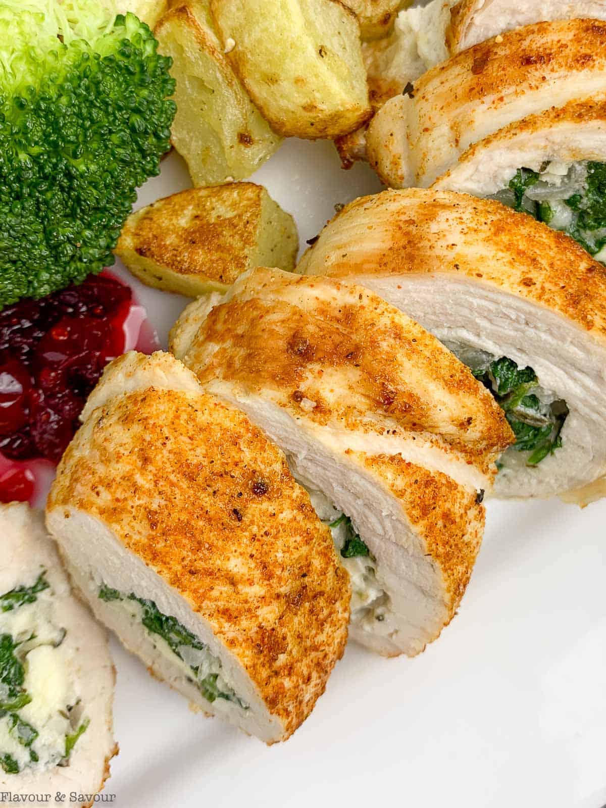 Rolled Stuffed Turkey Breast with broccoli