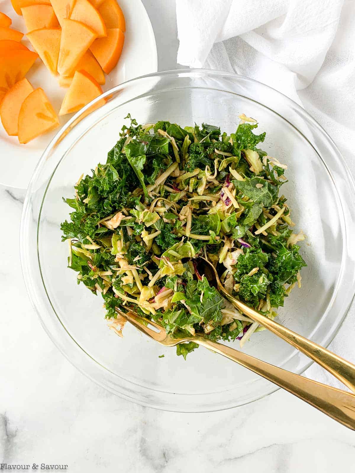 Tossing Kale Slaw with Maple Balsamic Dressing