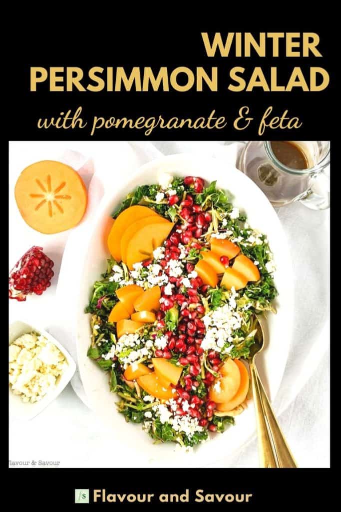 Image with text overlay for Winter Persimmon Kale Salad